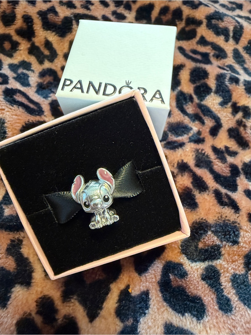 Pandora Silver Stitch Charm with Pink Ear Accents